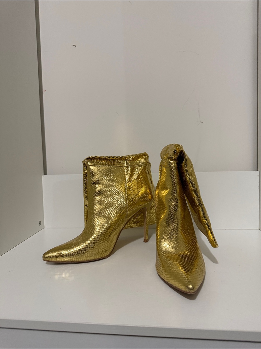 Fashion Nova Metallic Gold Pointed Toe Stiletto Ankle Boots